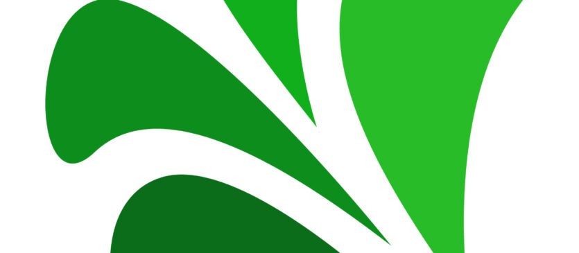 A green leaf logo on a white background.